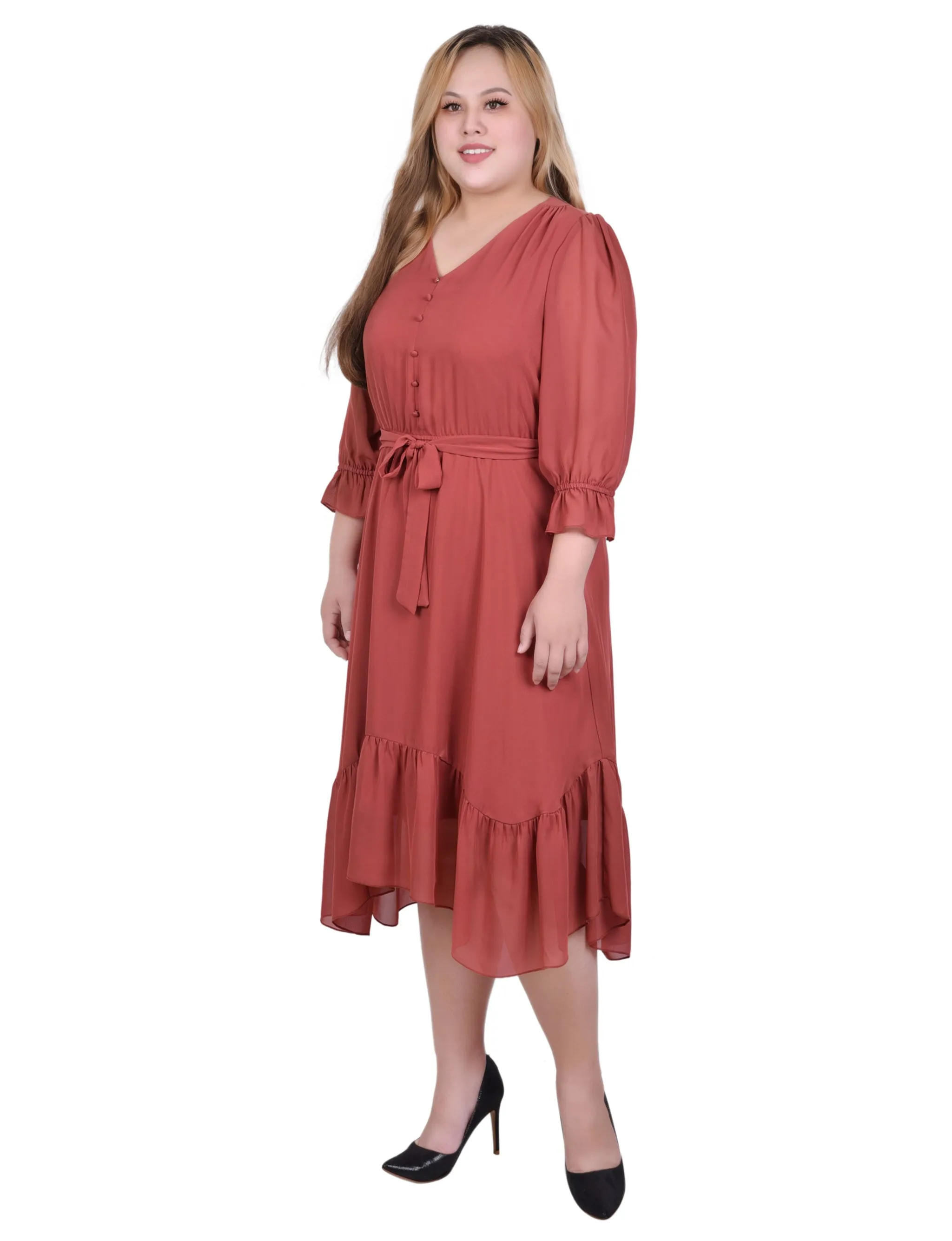 Marsala 3/4 Sleeve V-Neck Flounced Dress - Plus sold by Dress Barn product image thumbnail 2