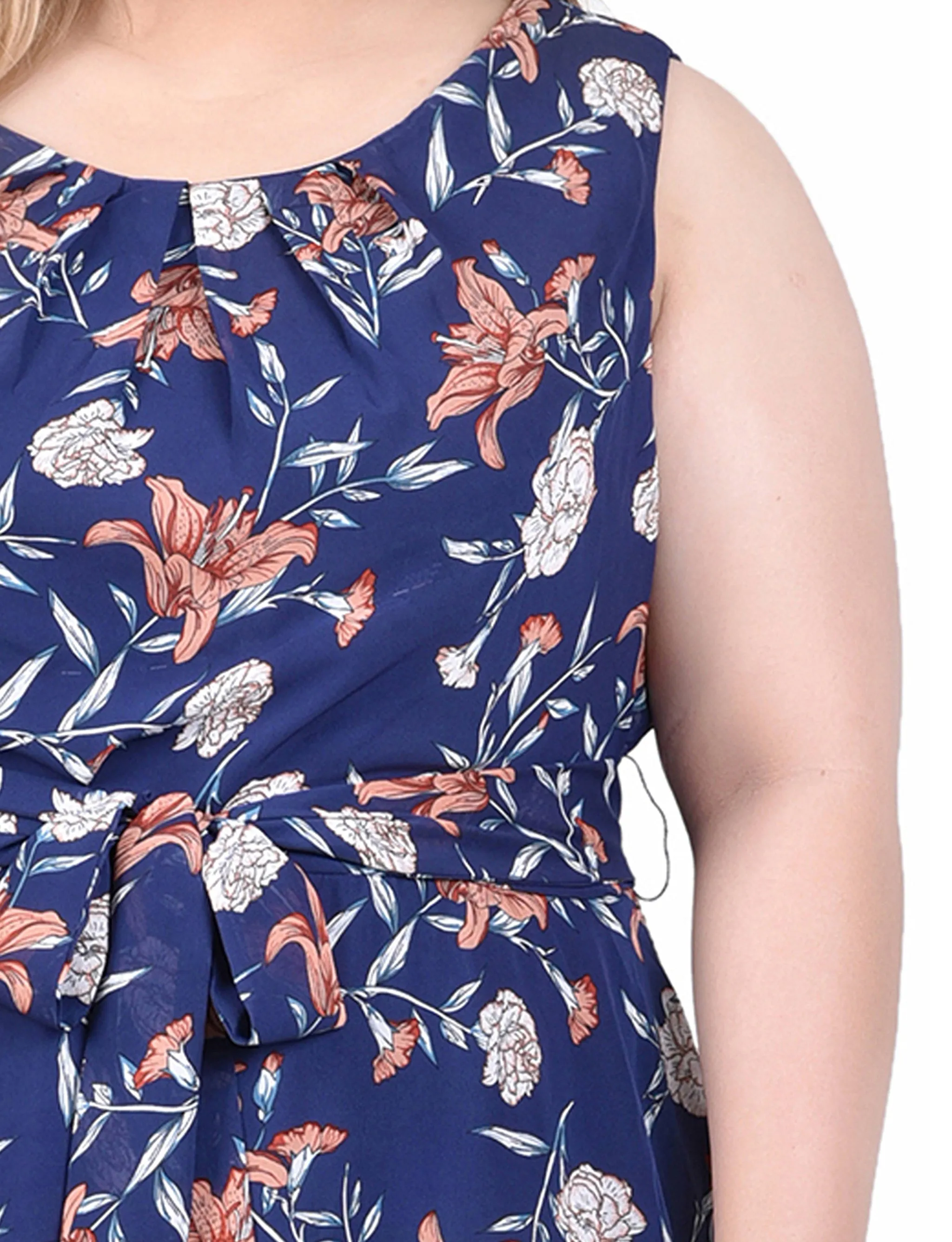 Navy Floral Sleeveless Chiffon Belted Dress - Plus sold by Dress Barn product image thumbnail 4