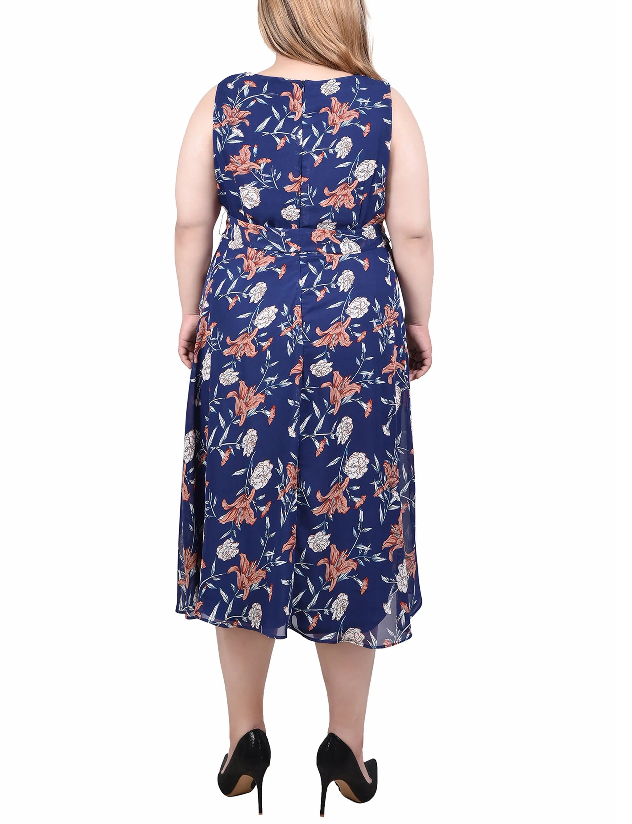 Navy Floral Sleeveless Chiffon Belted Dress - Plus sold by Dress Barn product image thumbnail 3