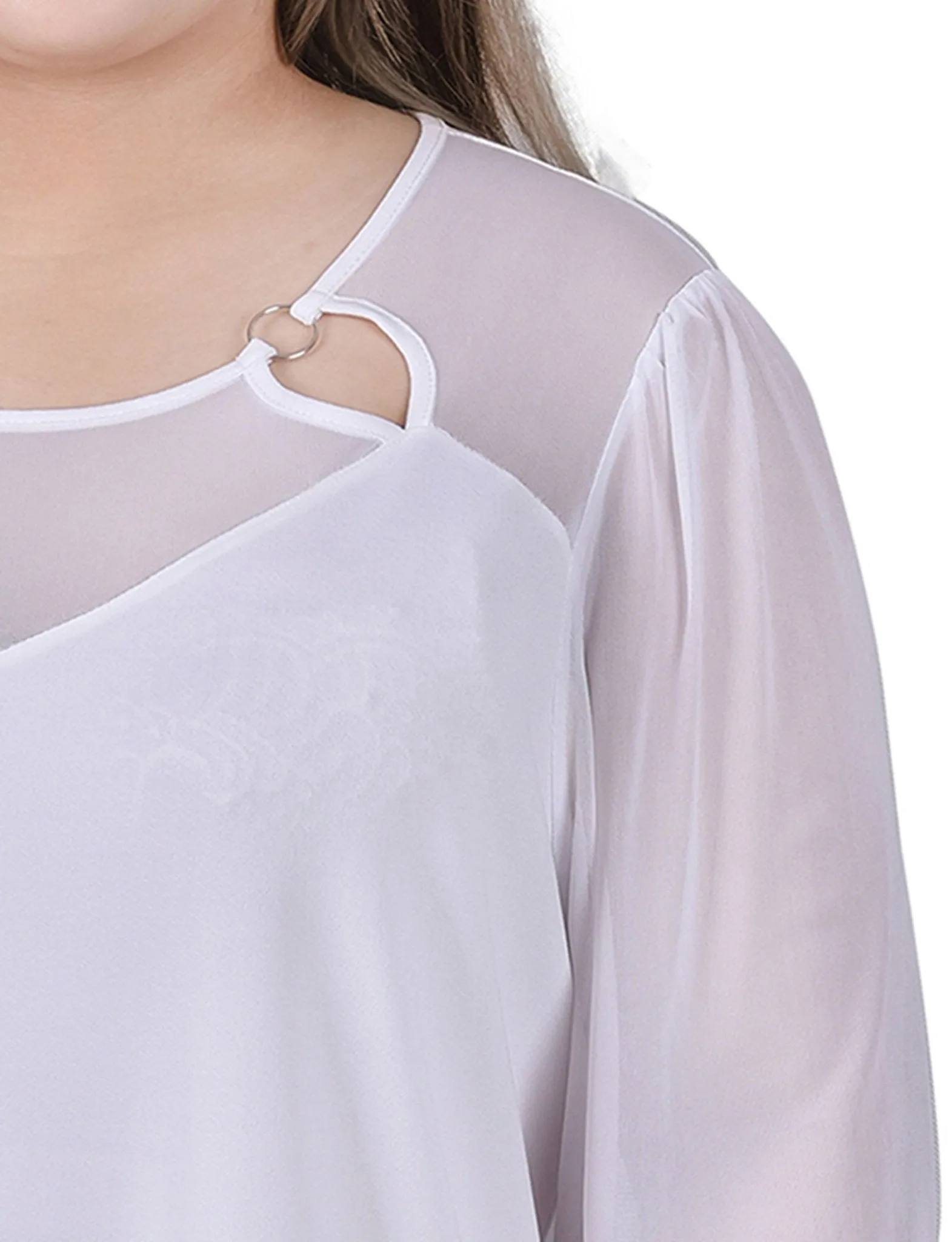 White 3/4 Sleeve Ringed Top With Mesh - Plus sold by Dress Barn product image thumbnail 3