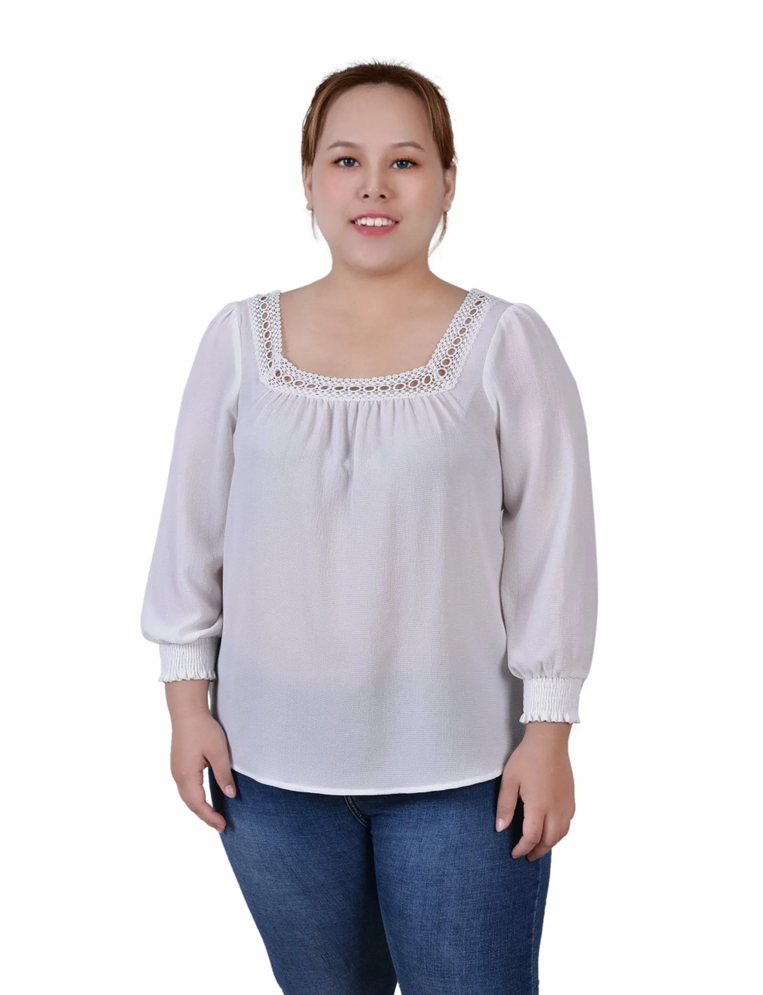 Ivory 3/4 Sleeve Square Neck Blouse - Plus sold by Dress Barn