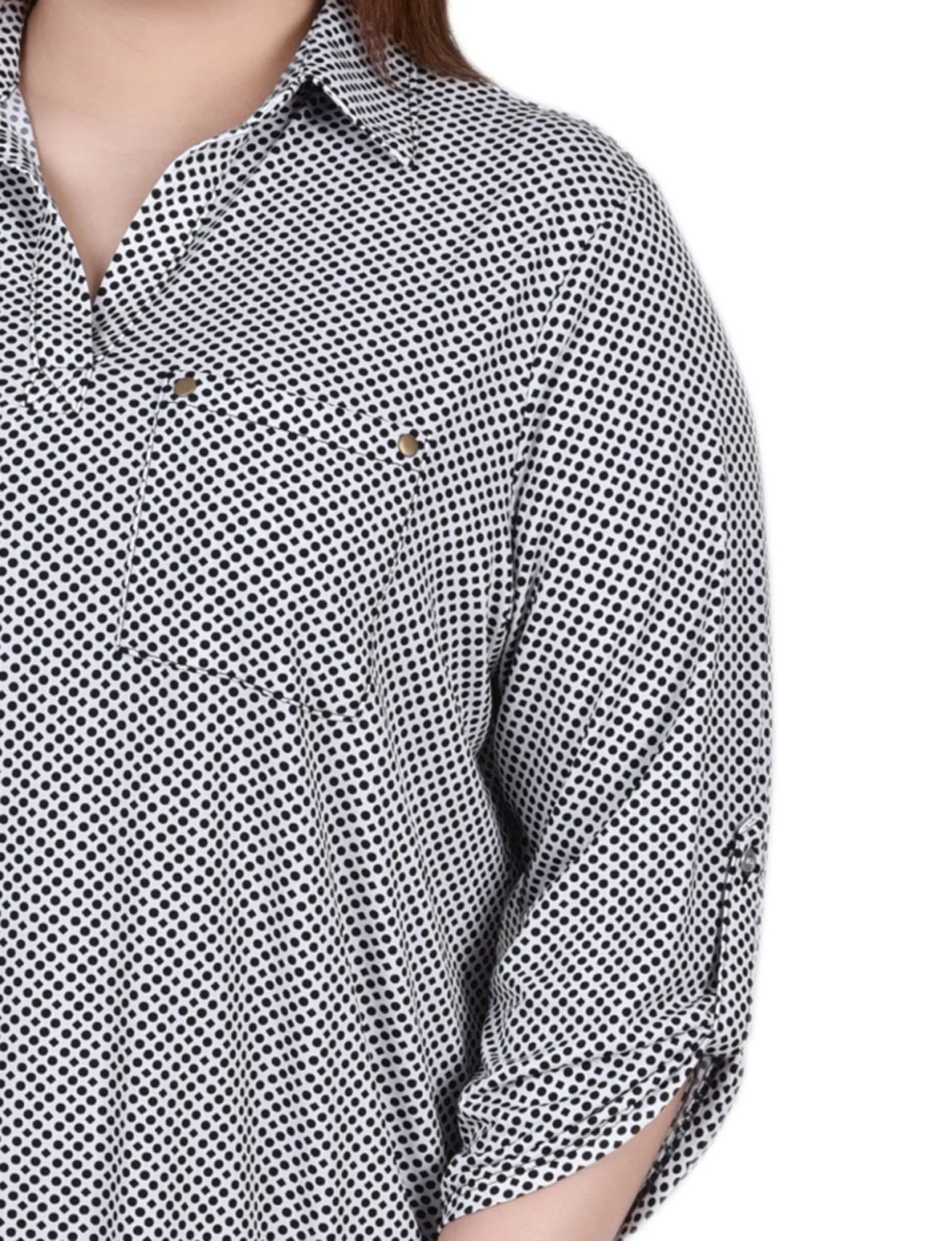 Night Particle 3/4 Roll Tab Sleeve Studded Y Neck Top - Plus sold by Dress Barn product image thumbnail 3