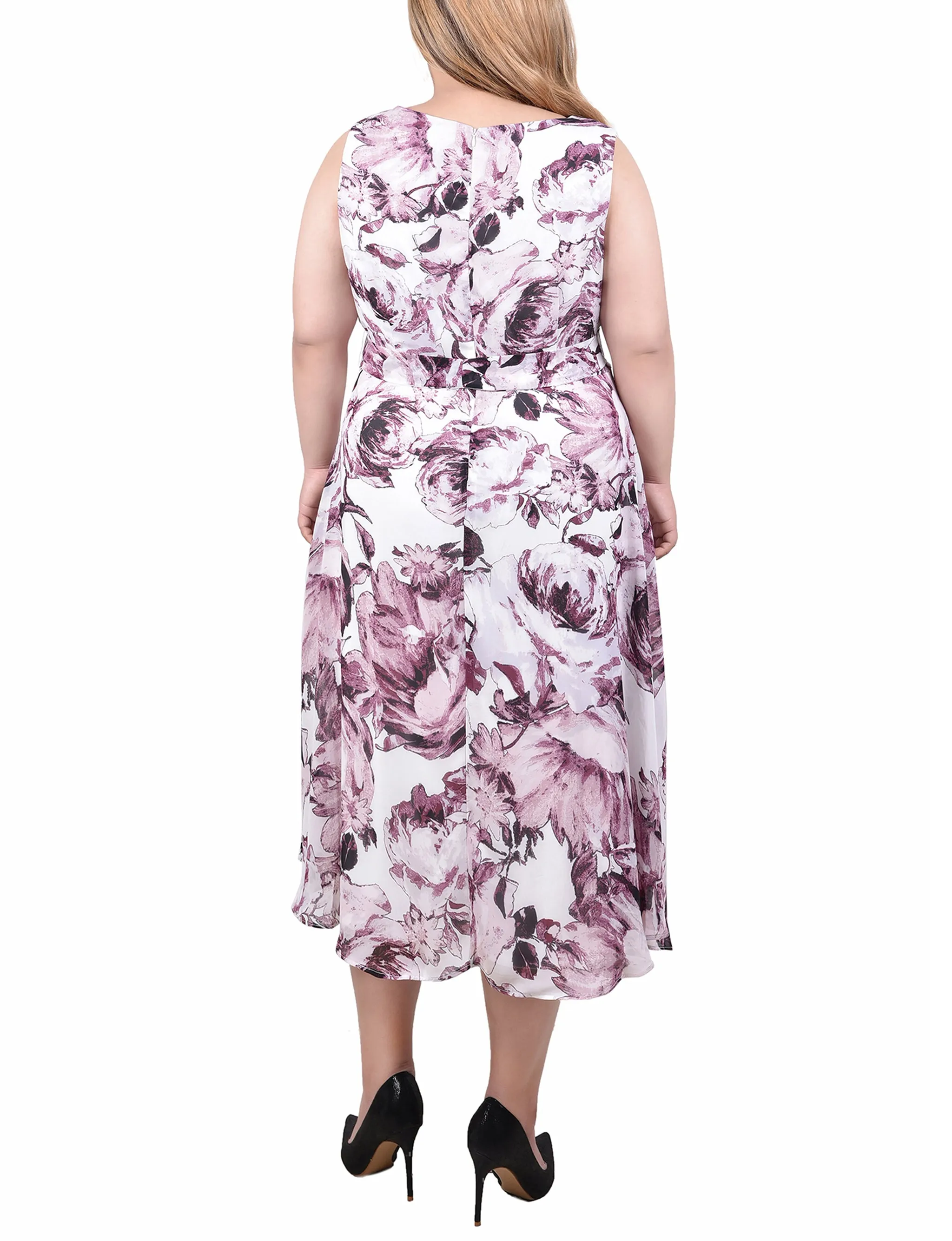 Sage Mauve Floral Sleeveless Chiffon Belted Dress - Plus sold by Dress Barn product image thumbnail 3