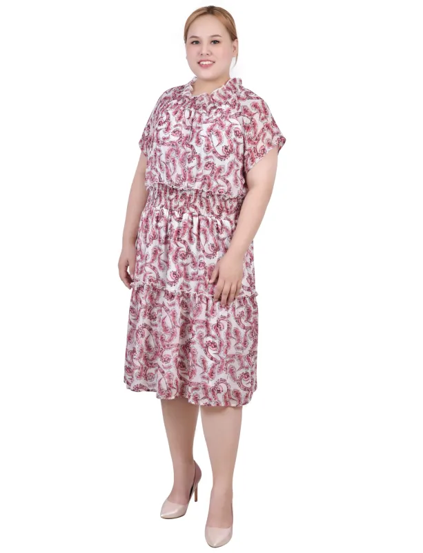 Burgundy Paisley Floral Short Sleeve Smocked Waist Dress - Plus sold by Dress Barn