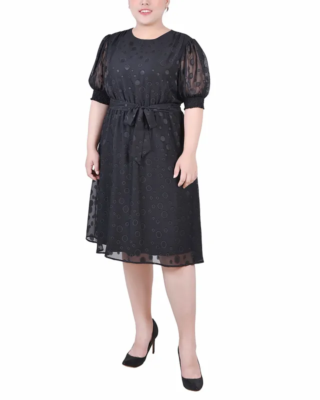 Black Elbow Sleeve Swiss Dot Dress - Plus sold by Dress Barn