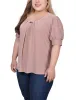 Oxford Tan Short Sleeve Balloon Sleeve Top With Hardware - Plus sold by Dress Barn