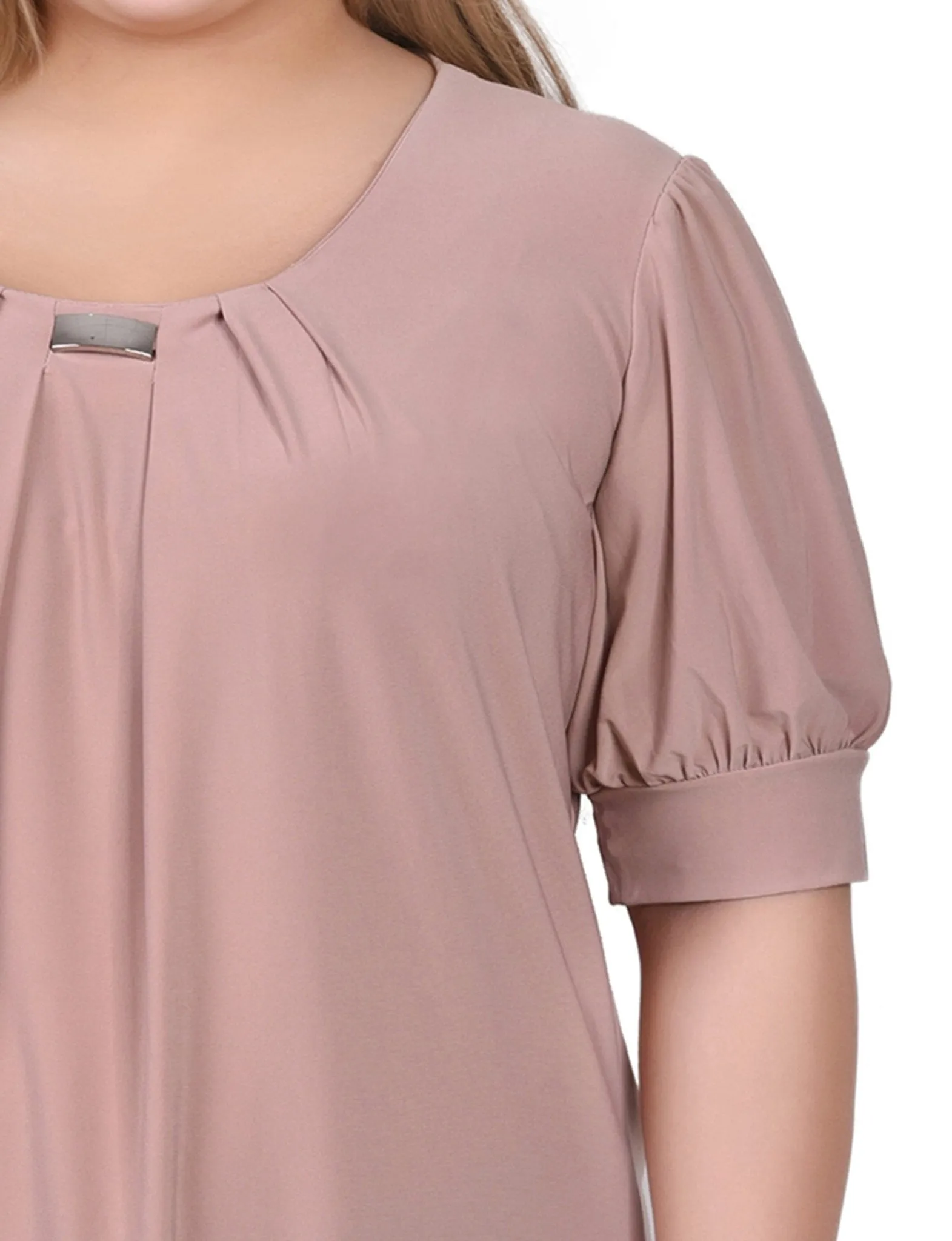 Oxford Tan Short Sleeve Balloon Sleeve Top With Hardware - Plus sold by Dress Barn product image thumbnail 3