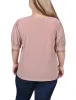Oxford Tan Short Sleeve Balloon Sleeve Top With Hardware - Plus sold by Dress Barn