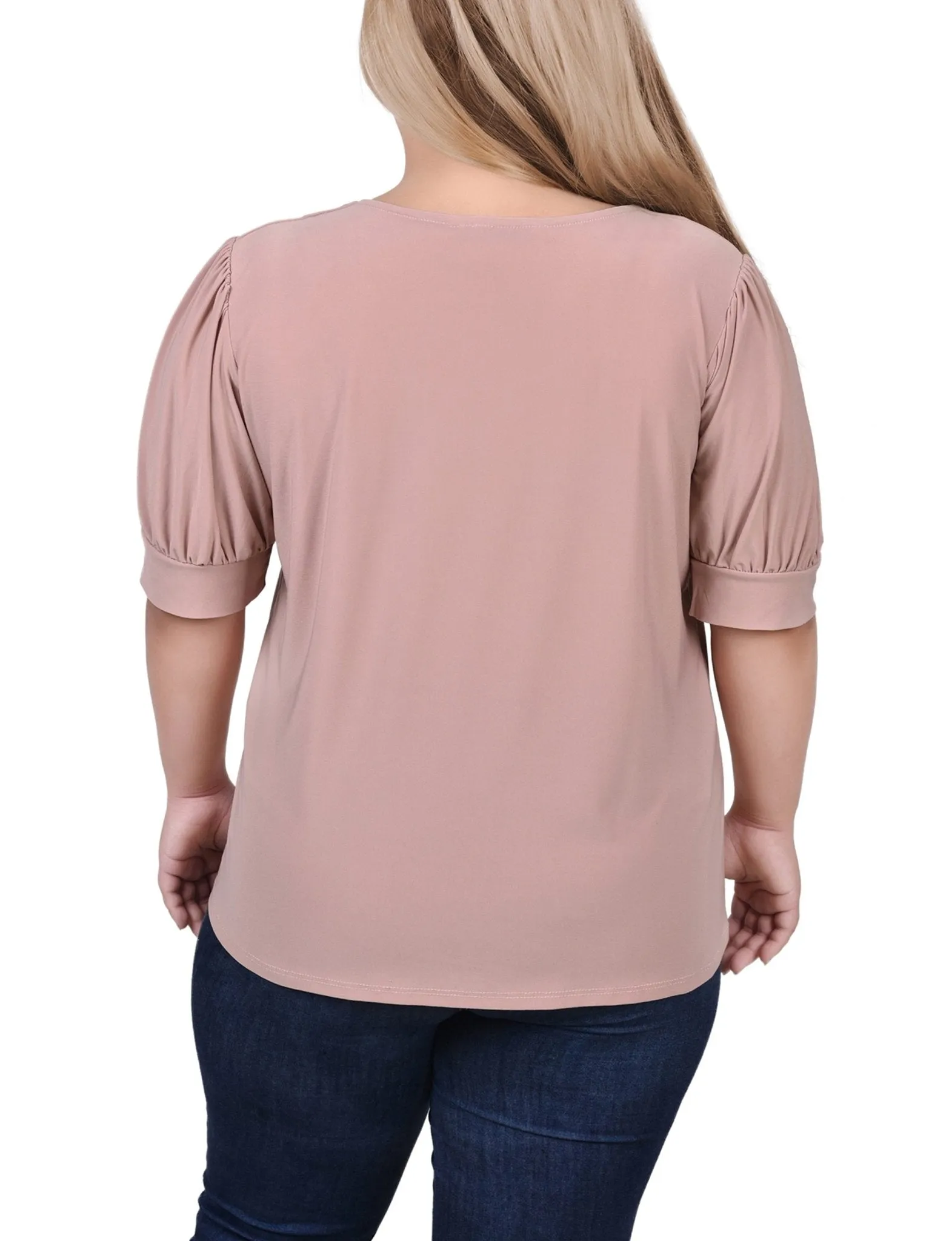 Oxford Tan Short Sleeve Balloon Sleeve Top With Hardware - Plus sold by Dress Barn product image thumbnail 4