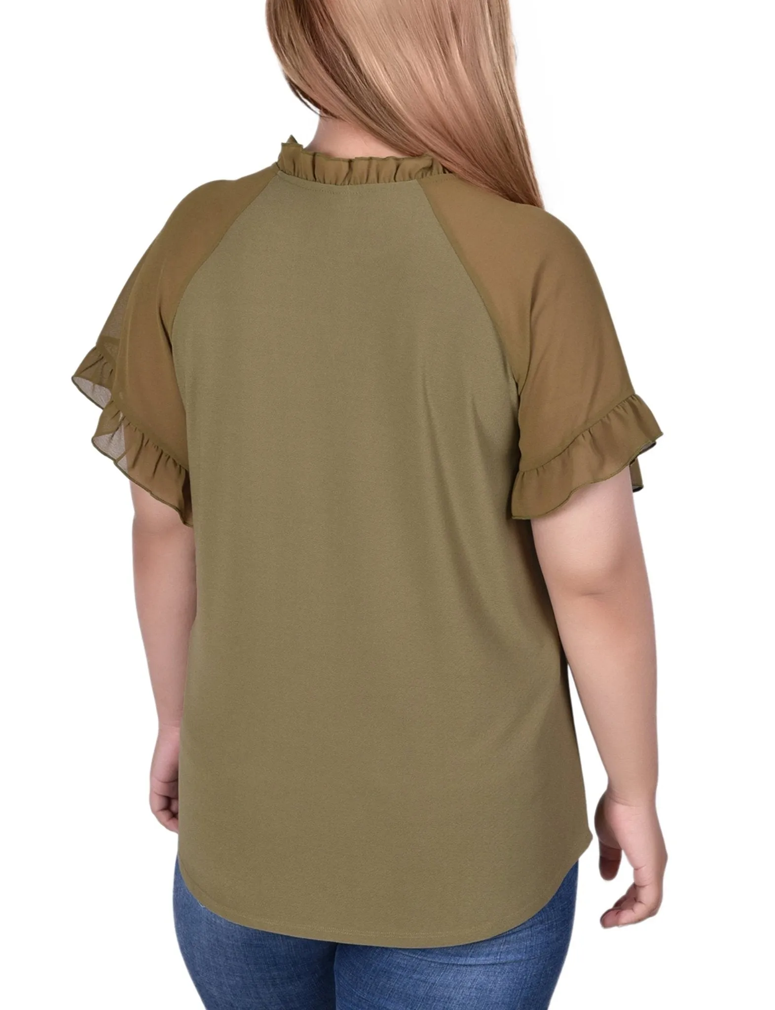 Martini Olive Short Ruffled Sleeve Crepe Knit Top With Chiffon Sleeves - Plus sold by Dress Barn product image thumbnail 4