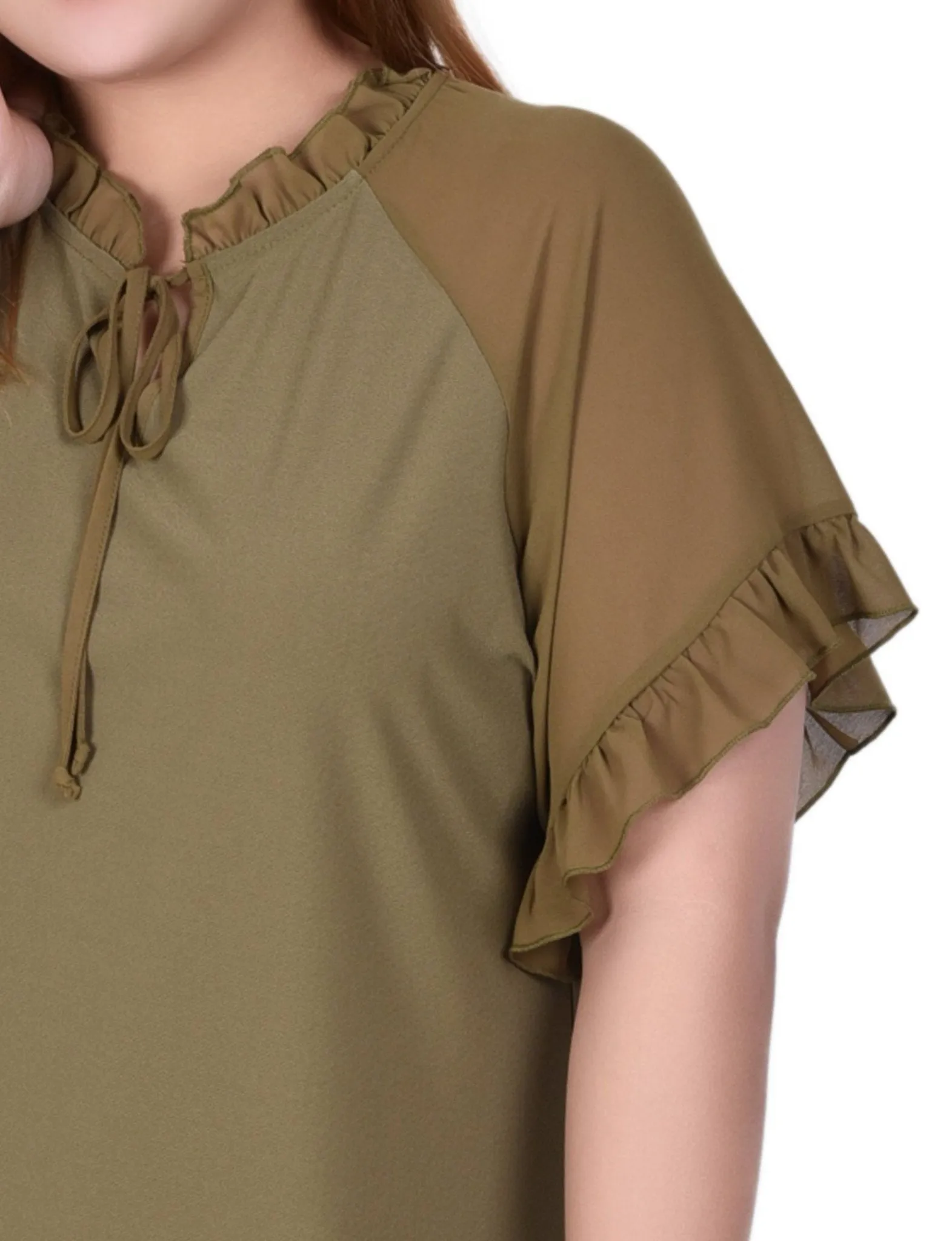 Martini Olive Short Ruffled Sleeve Crepe Knit Top With Chiffon Sleeves - Plus sold by Dress Barn product image thumbnail 3