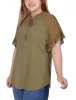 Martini Olive Short Ruffled Sleeve Crepe Knit Top With Chiffon Sleeves - Plus sold by Dress Barn