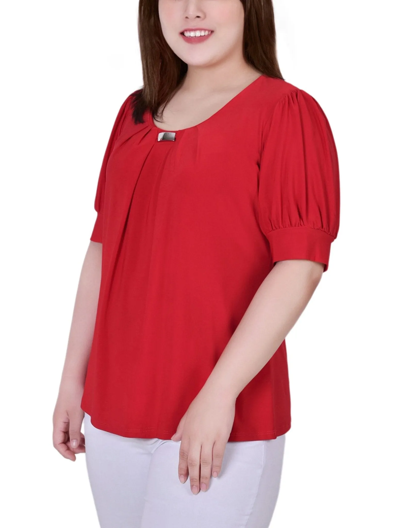Bittersweet Short Sleeve Balloon Sleeve Top With Hardware - Plus sold by Dress Barn product image thumbnail 2