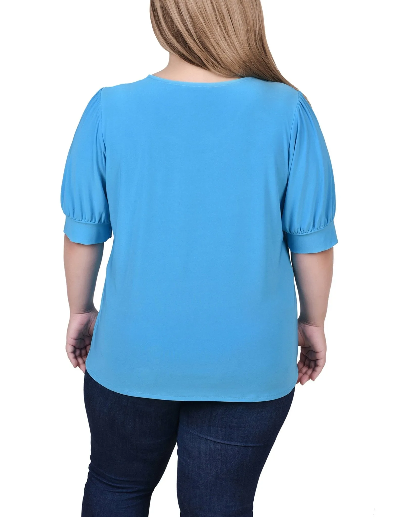 Electric Blue Short Sleeve Balloon Sleeve Top With Hardware - Plus sold by Dress Barn product image thumbnail 4