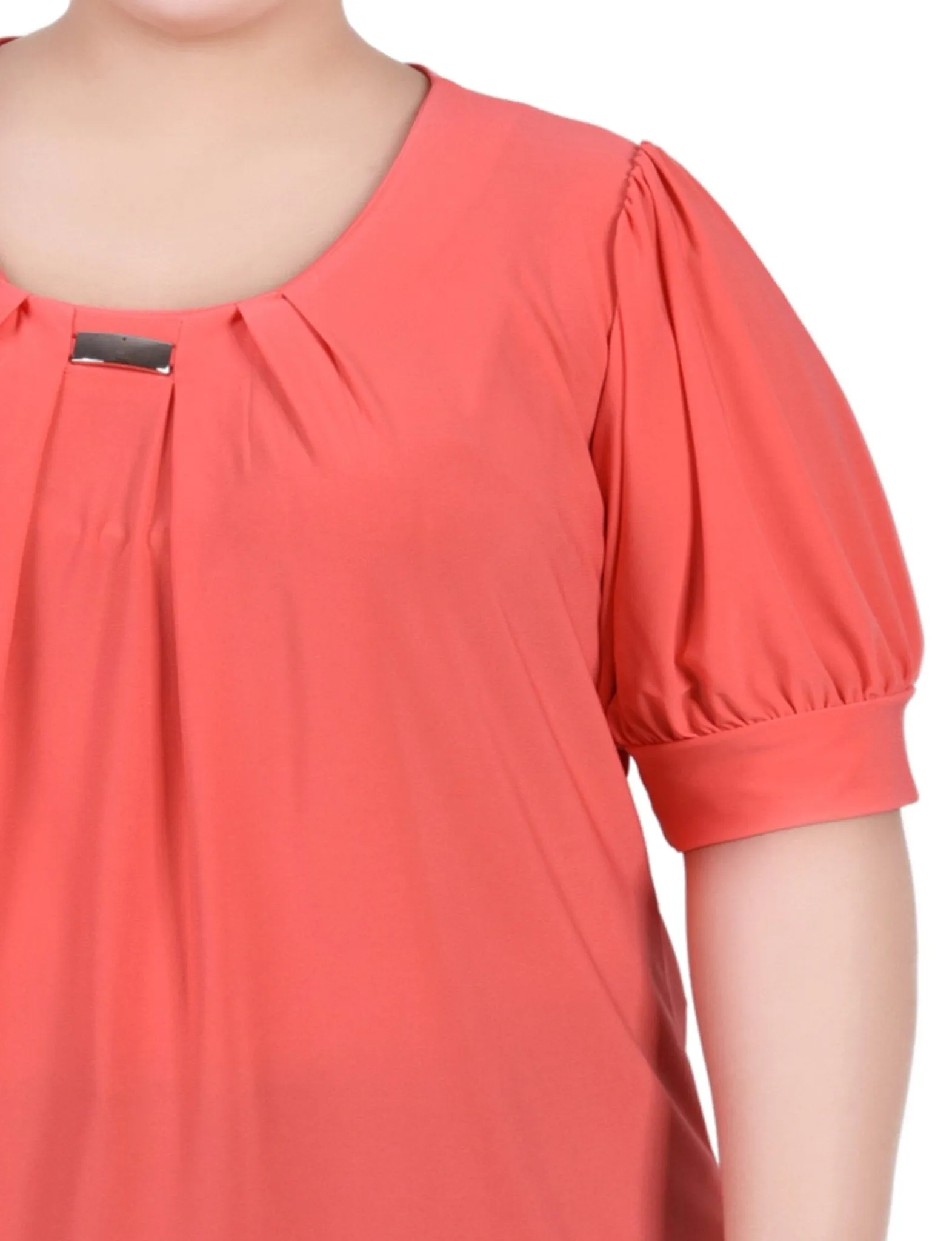Calypso Coral Short Sleeve Balloon Sleeve Top With Hardware - Plus sold by Dress Barn product image thumbnail 3