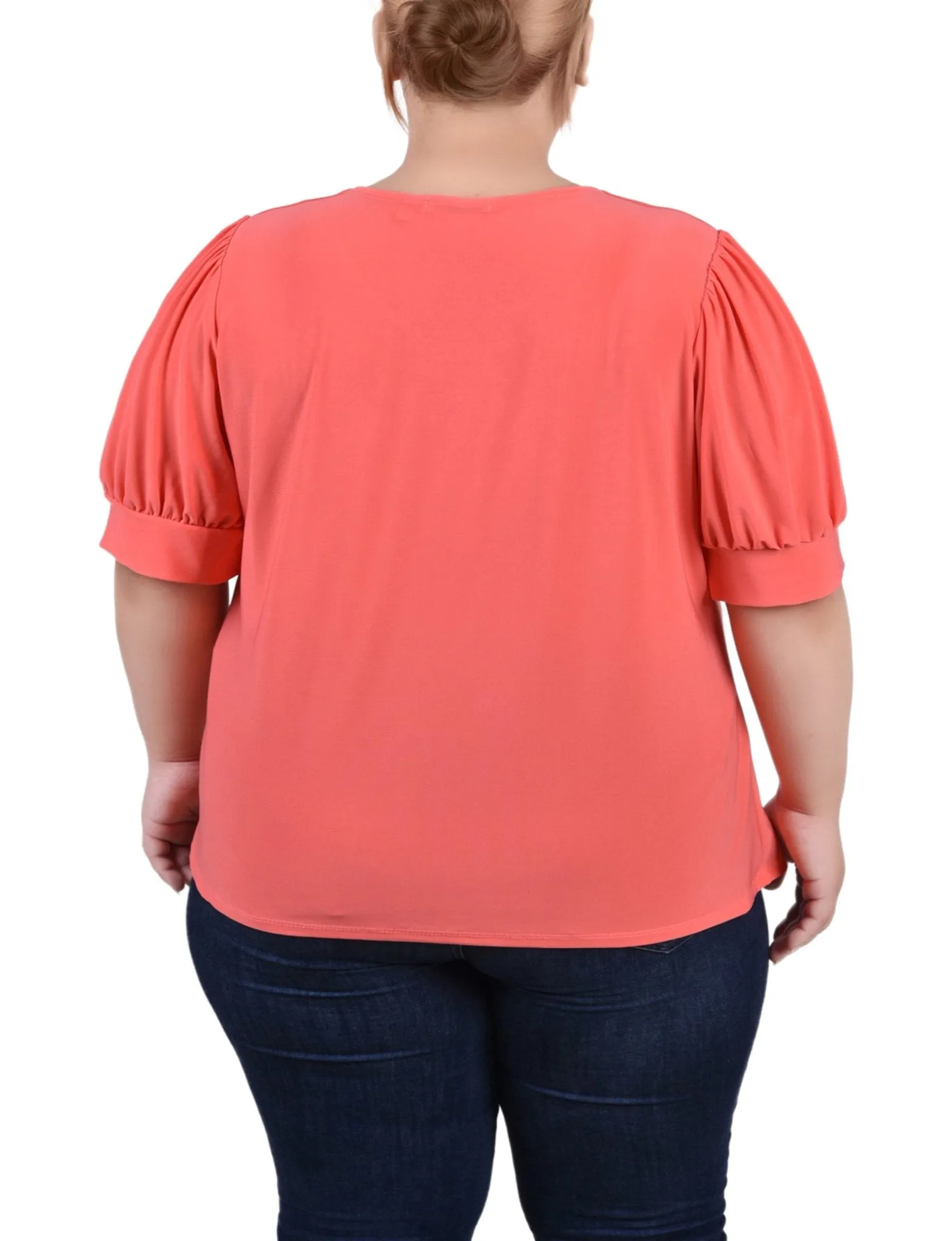 Calypso Coral Short Sleeve Balloon Sleeve Top With Hardware - Plus sold by Dress Barn product image thumbnail 4