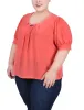 Calypso Coral Short Sleeve Balloon Sleeve Top With Hardware - Plus sold by Dress Barn