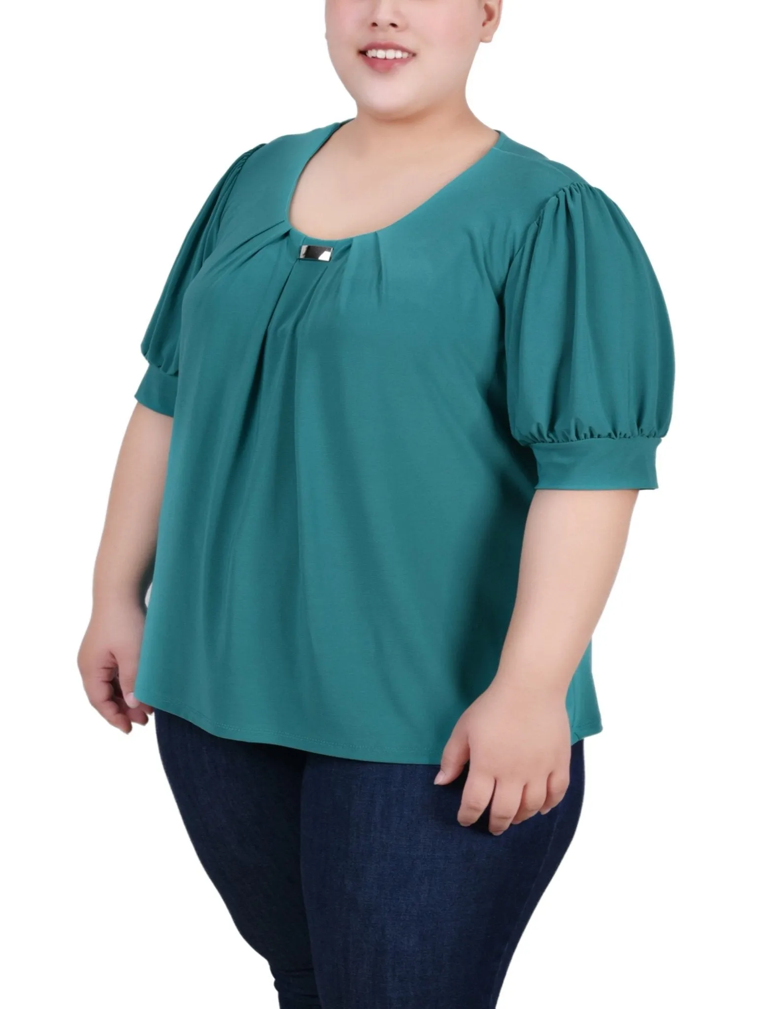 Emerald Short Sleeve Balloon Sleeve Top With Hardware - Plus sold by Dress Barn product image thumbnail 2