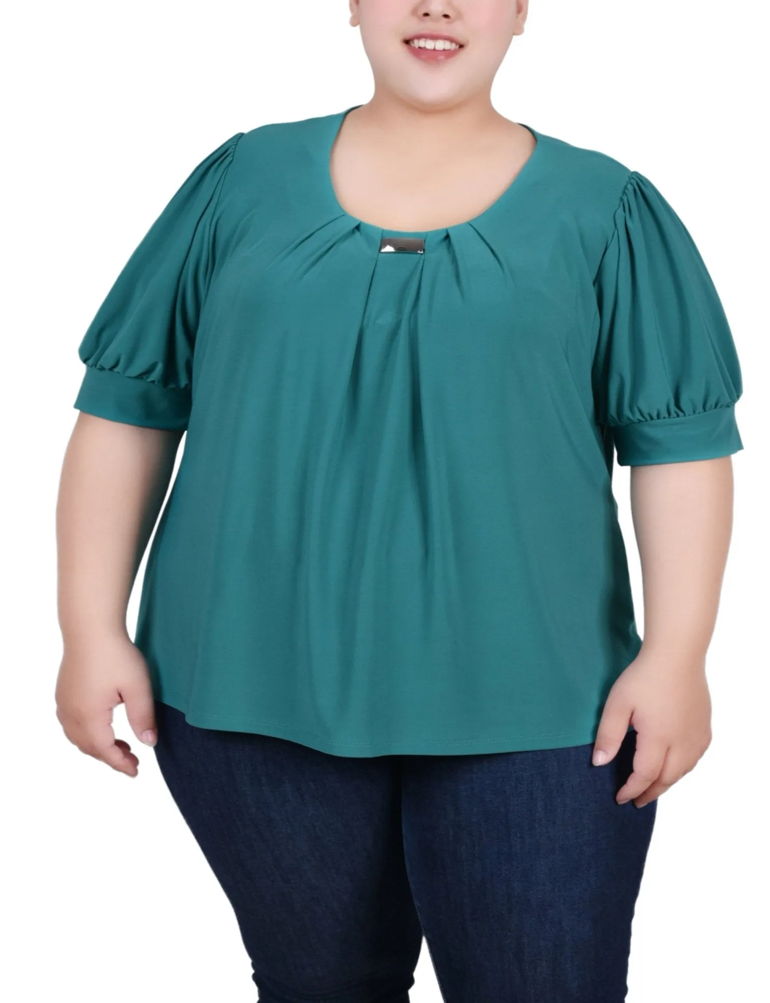 Emerald Short Sleeve Balloon Sleeve Top With Hardware - Plus sold by Dress Barn