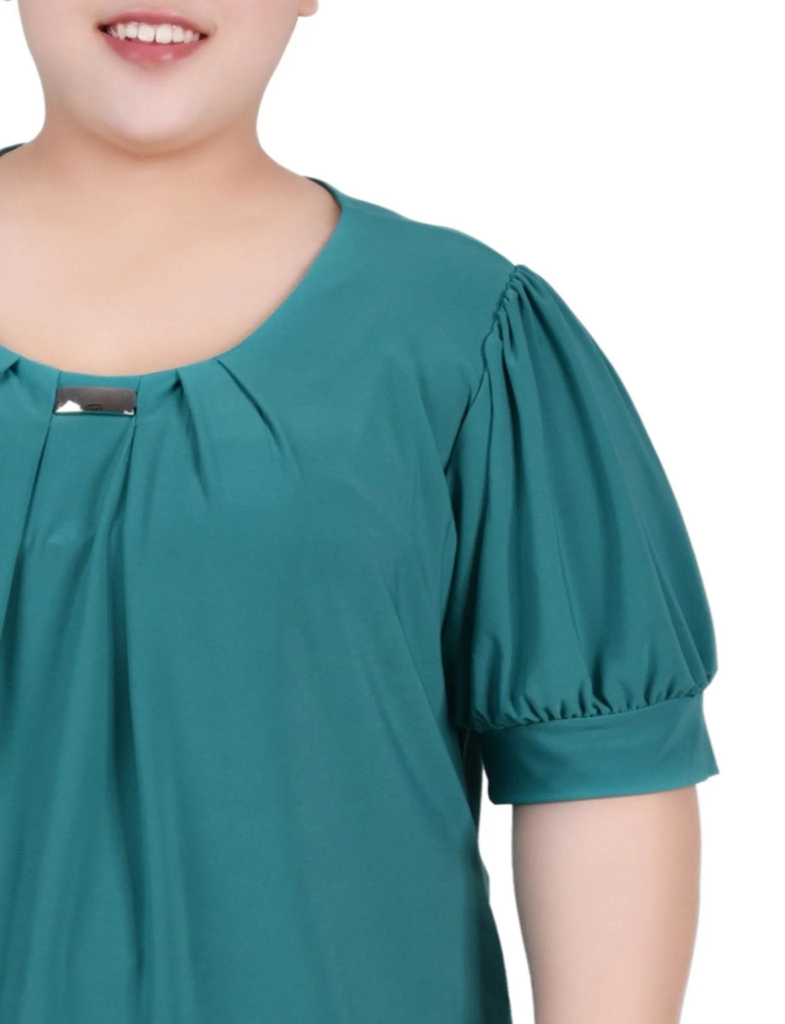 Emerald Short Sleeve Balloon Sleeve Top With Hardware - Plus sold by Dress Barn product image thumbnail 3