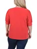 Chinese Red Short Sleeve Balloon Sleeve Top With Hardware - Plus sold by Dress Barn
