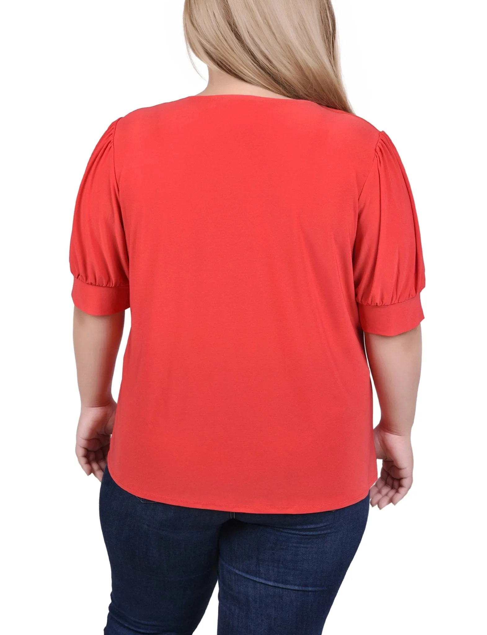 Chinese Red Short Sleeve Balloon Sleeve Top With Hardware - Plus sold by Dress Barn product image thumbnail 4