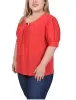 Chinese Red Short Sleeve Balloon Sleeve Top With Hardware - Plus sold by Dress Barn