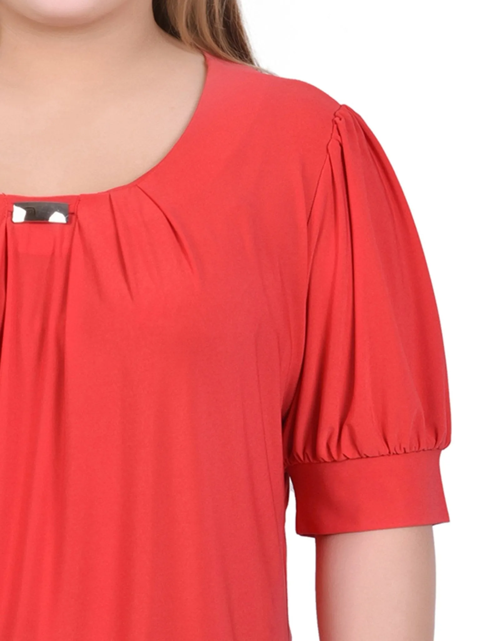 Chinese Red Short Sleeve Balloon Sleeve Top With Hardware - Plus sold by Dress Barn product image thumbnail 3