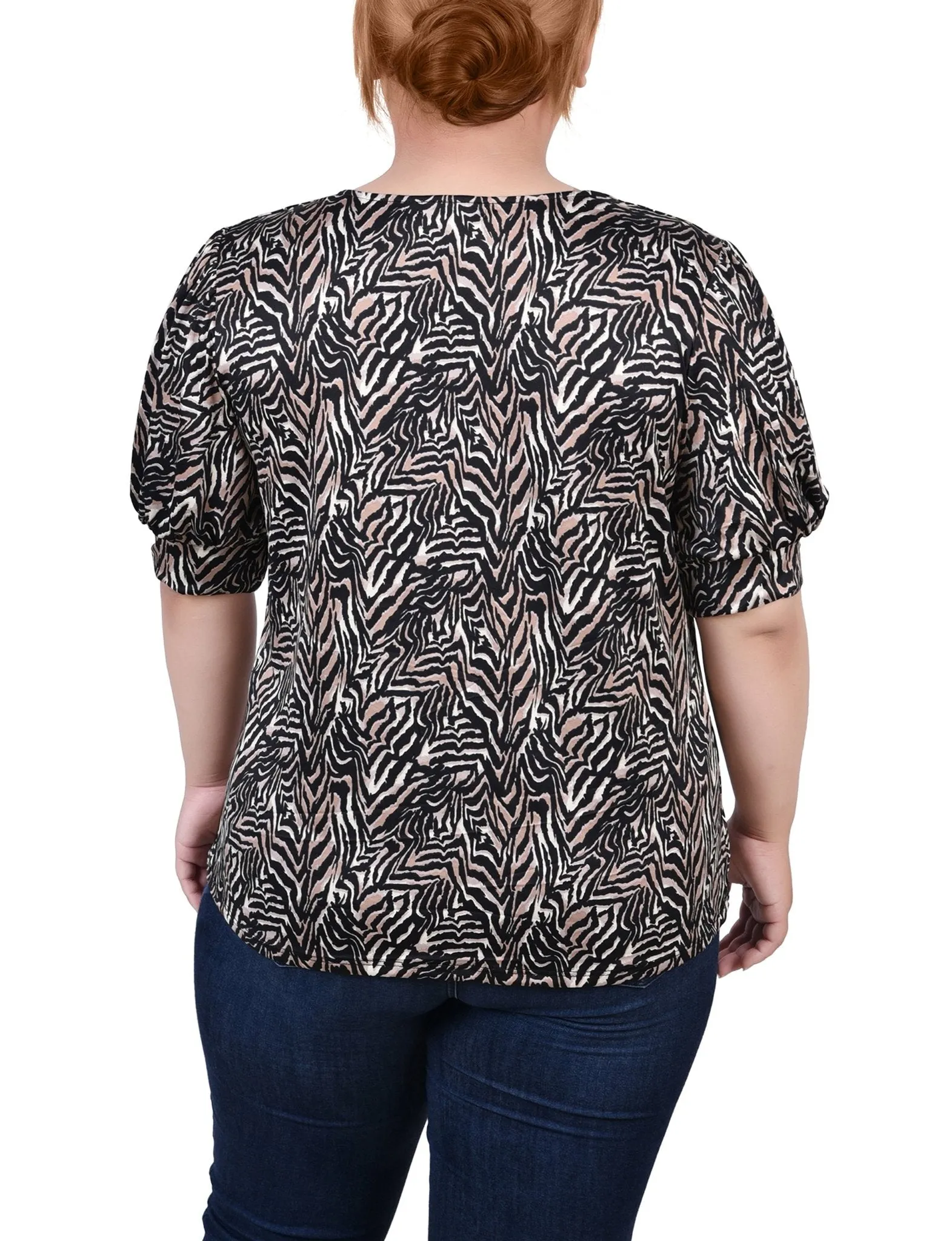 Black Taupe Zebra Short Sleeve Balloon Sleeve Top With Hardware - Plus sold by Dress Barn product image thumbnail 4