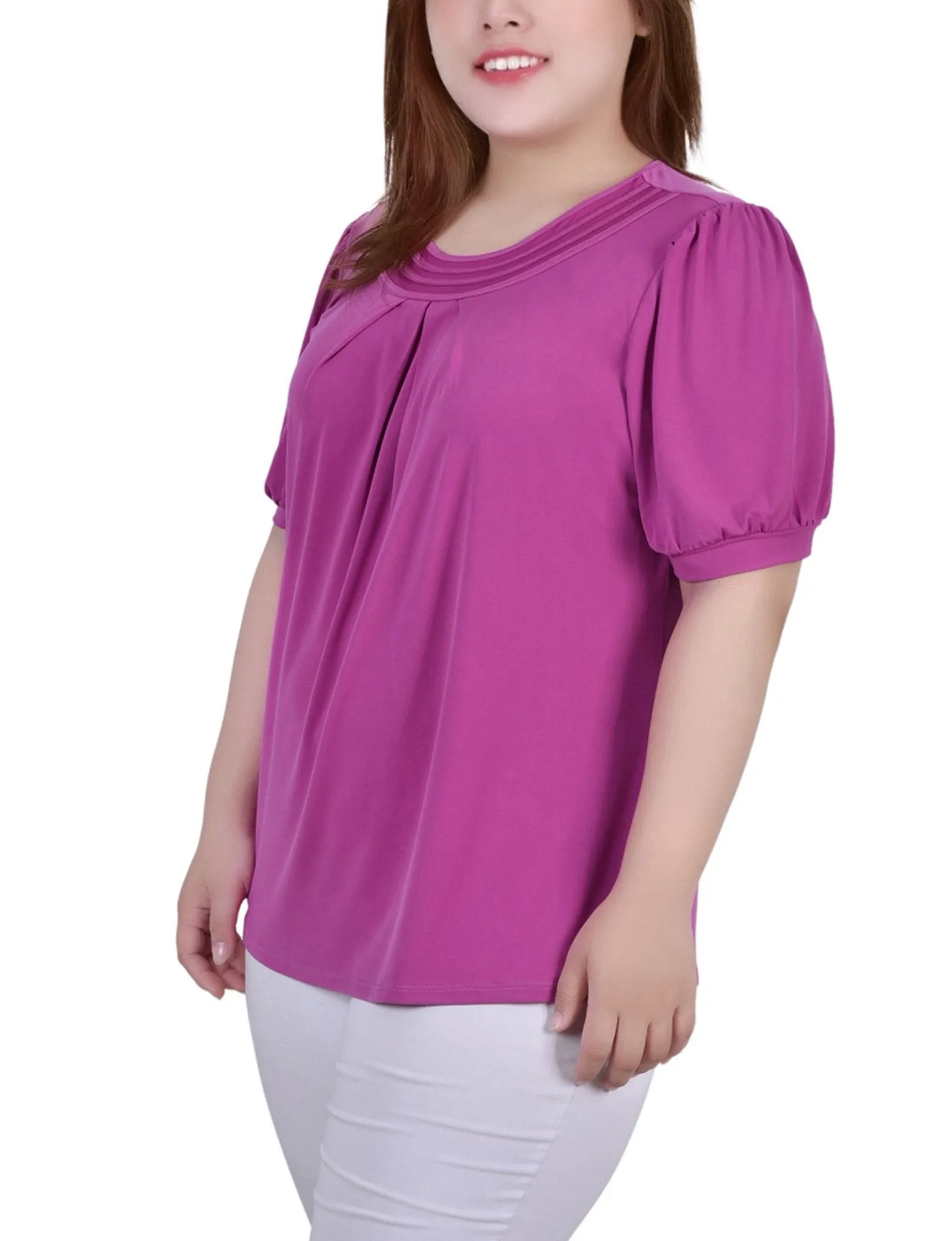 Magenta 3/4 Sleeve Blouse With Necklace - Petite sold by Dress Barn product image thumbnail 2