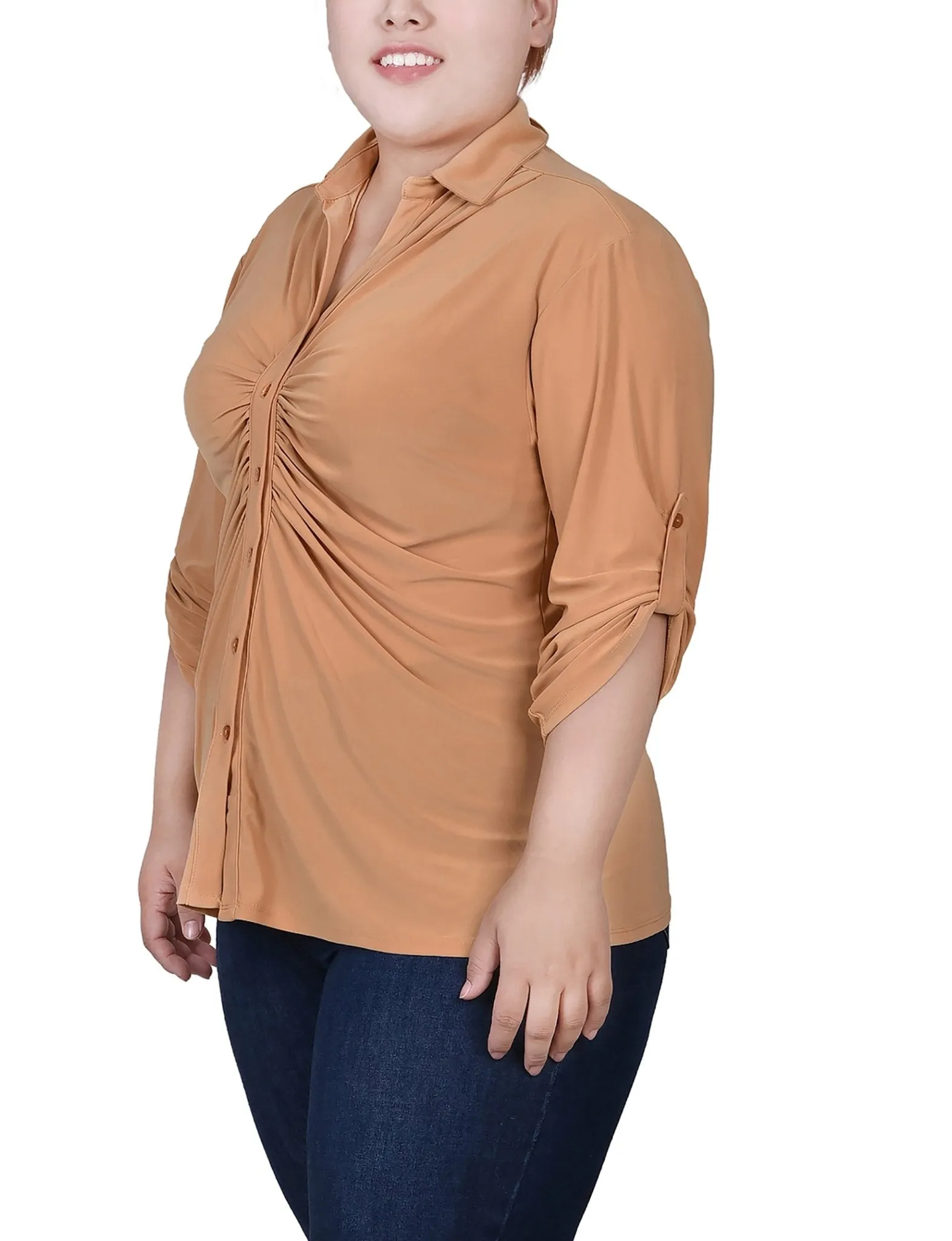 Iced Coffee 3/4 Roll Tab Rouched-Front Top - Plus sold by Dress Barn product image thumbnail 2