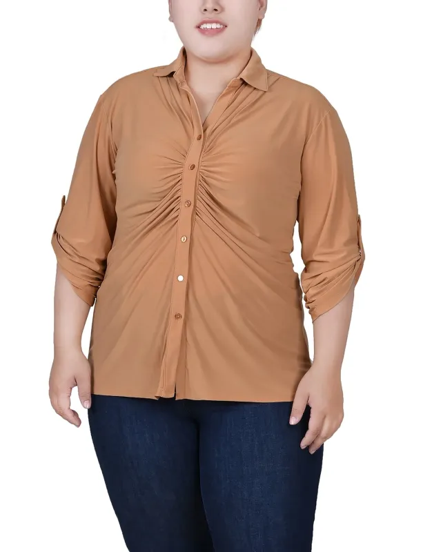 Iced Coffee 3/4 Roll Tab Rouched-Front Top - Plus sold by Dress Barn