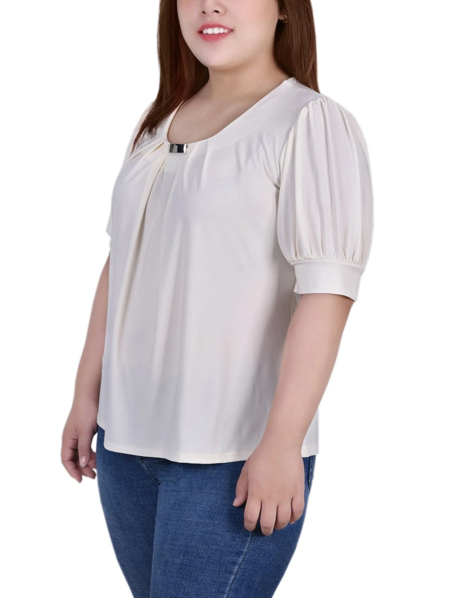 Pristine Short Sleeve Balloon Sleeve Top With Hardware - Plus sold by Dress Barn product image thumbnail 2