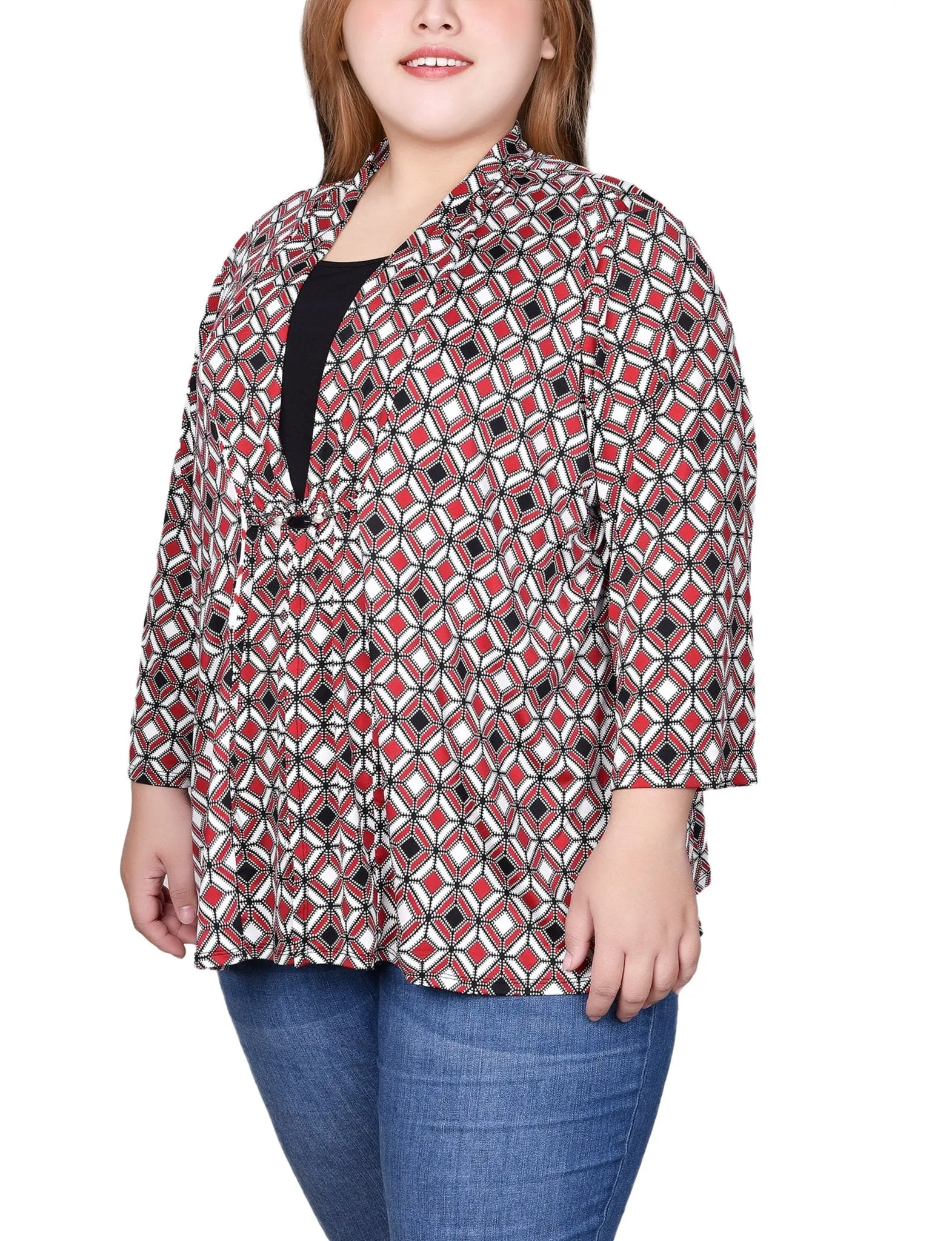 Jester Red Ivory Geo 3/4 Sleeve Blouse With Necklace - Petite sold by Dress Barn product image thumbnail 2