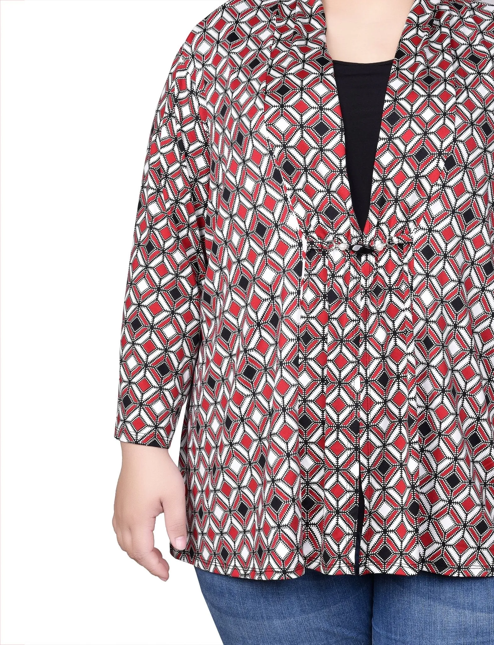 Jester Red Ivory Geo 3/4 Sleeve Blouse With Necklace - Petite sold by Dress Barn product image thumbnail 3