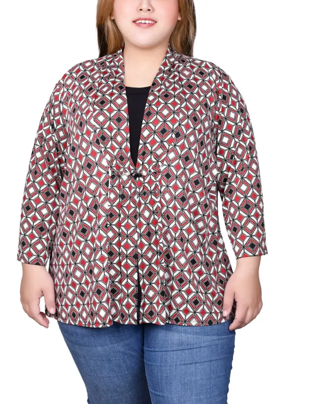 Jester Red Ivory Geo 3/4 Sleeve Blouse With Necklace - Petite sold by Dress Barn