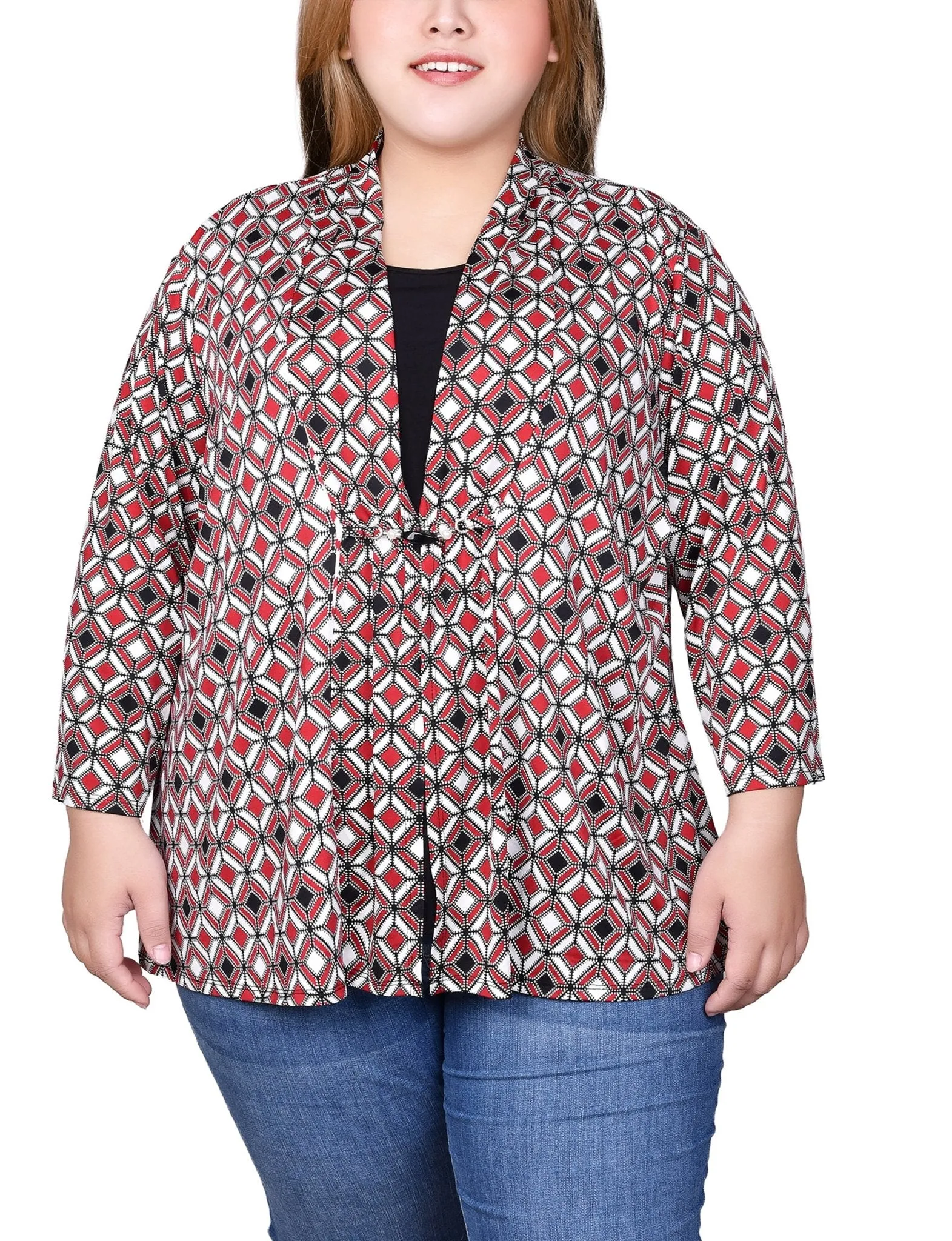 Jester Red Ivory Geo 3/4 Sleeve Blouse With Necklace - Petite sold by Dress Barn