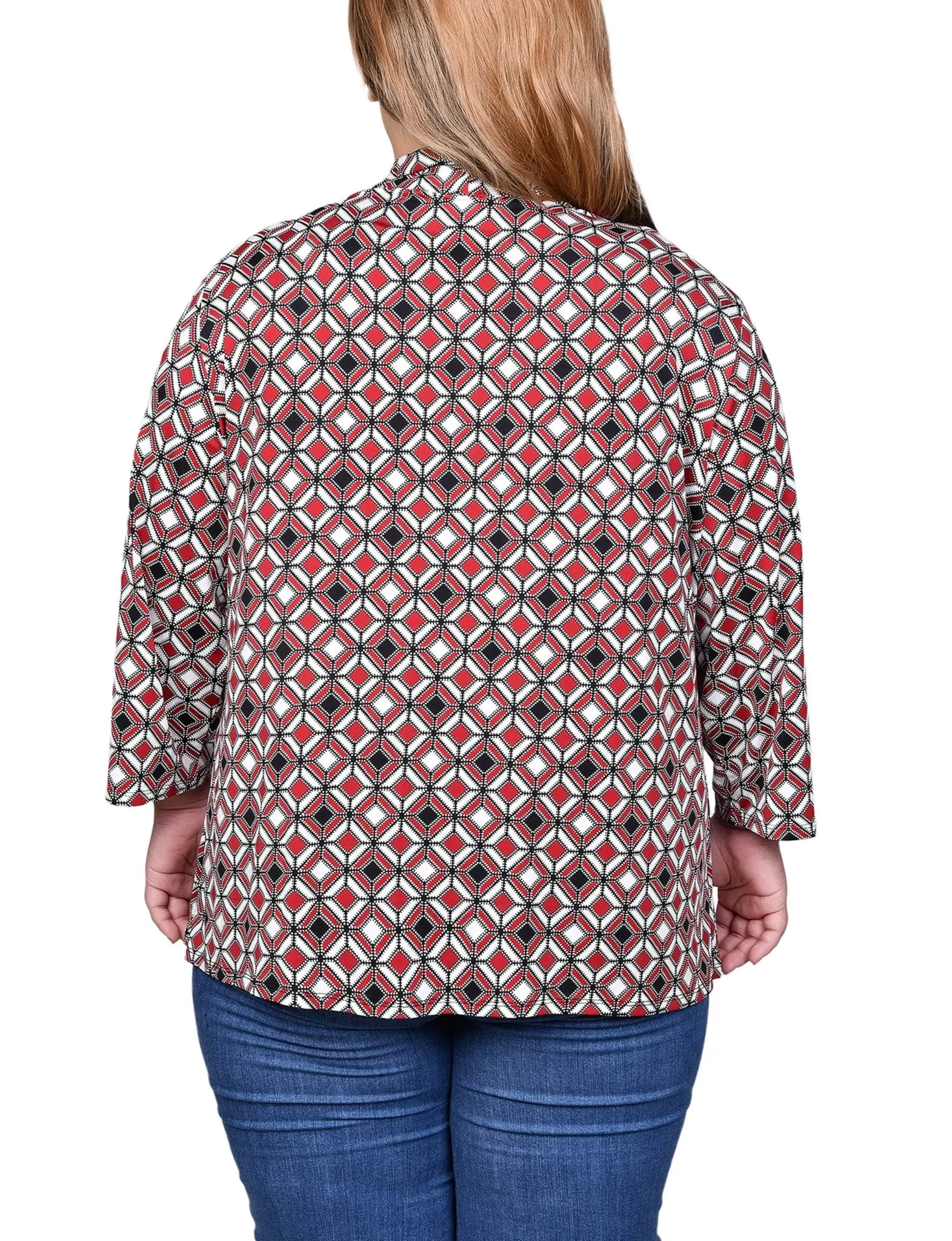 Jester Red Ivory Geo 3/4 Sleeve Blouse With Necklace - Petite sold by Dress Barn product image thumbnail 4