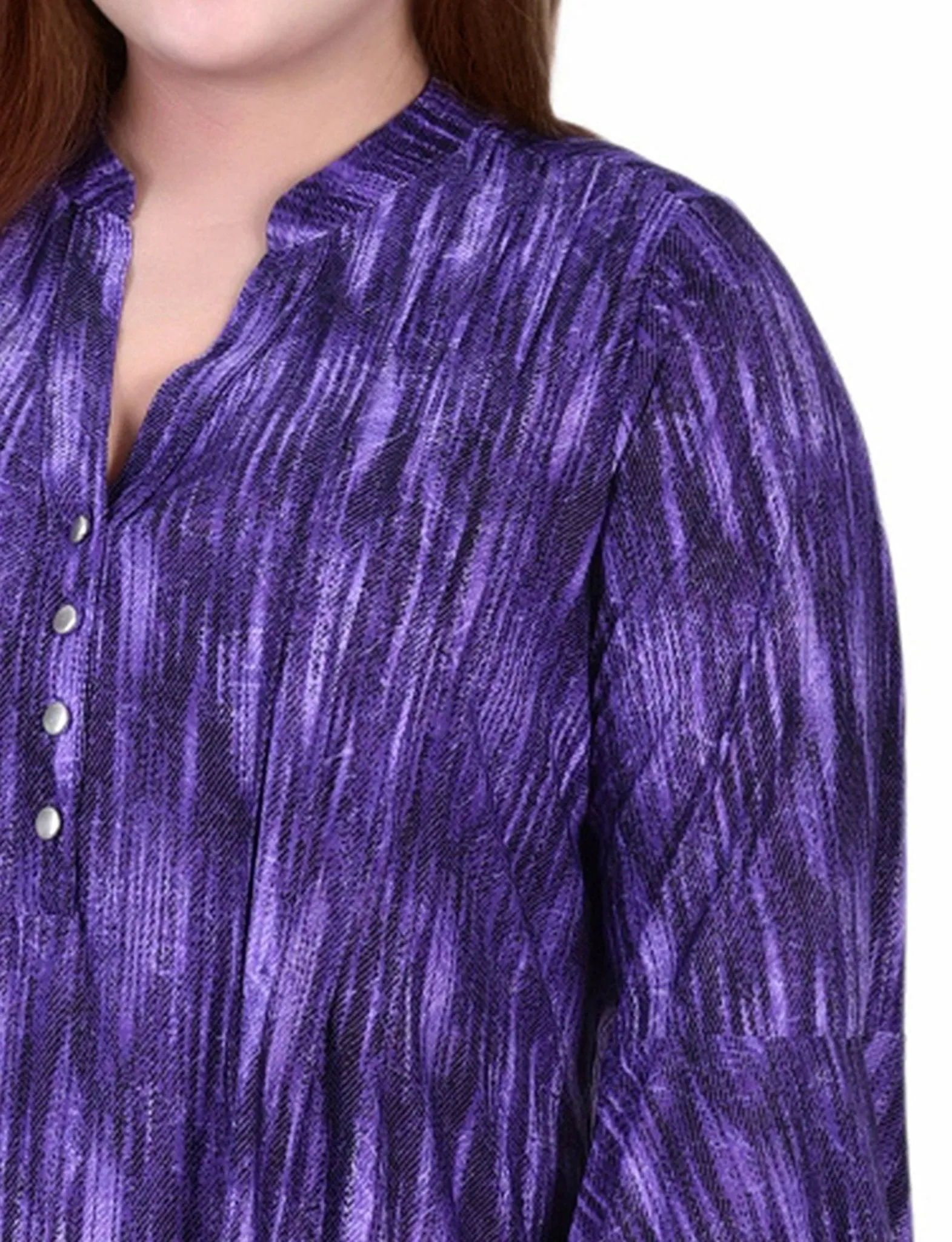 Purple Stripe 3/4 Bell Sleeve Pleat Front Y Neck Top - Plus sold by Dress Barn product image thumbnail 3