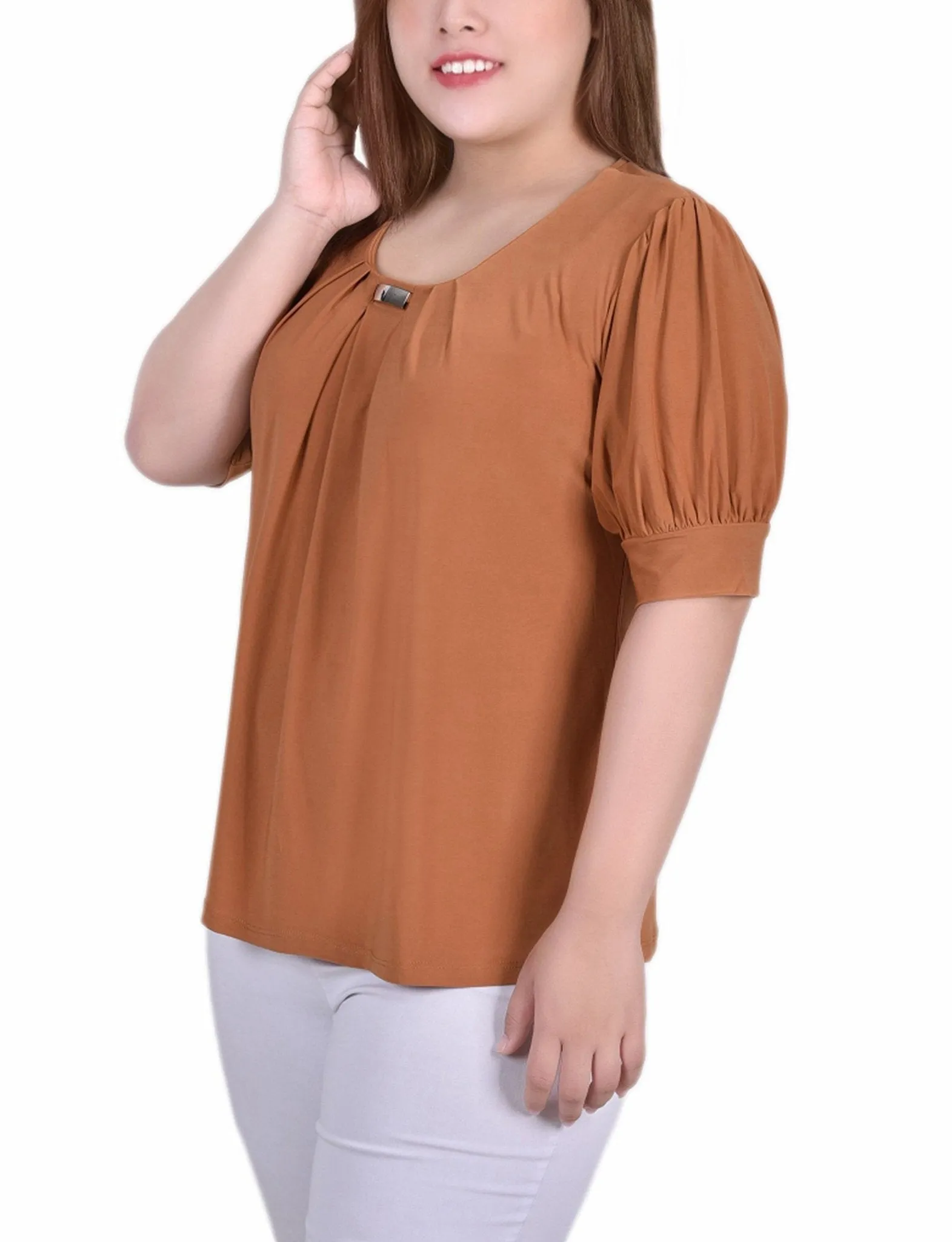Meerkat Short Sleeve Balloon Sleeve Top With Hardware - Plus sold by Dress Barn product image thumbnail 2