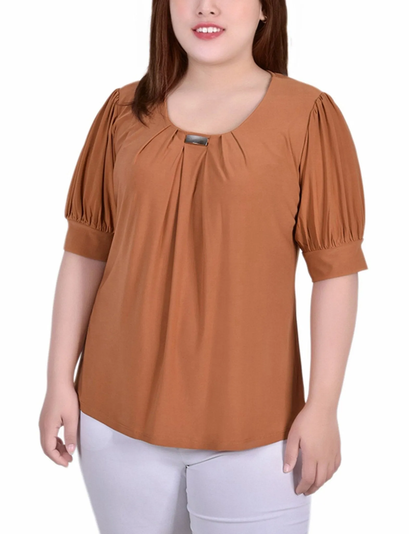 Meerkat Short Sleeve Balloon Sleeve Top With Hardware - Plus sold by Dress Barn