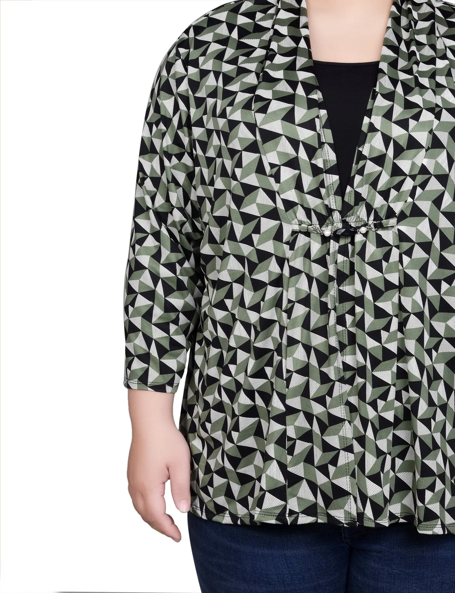 Sage Pryamid 3/4 Sleeve Blouse With Necklace - Petite sold by Dress Barn product image thumbnail 3