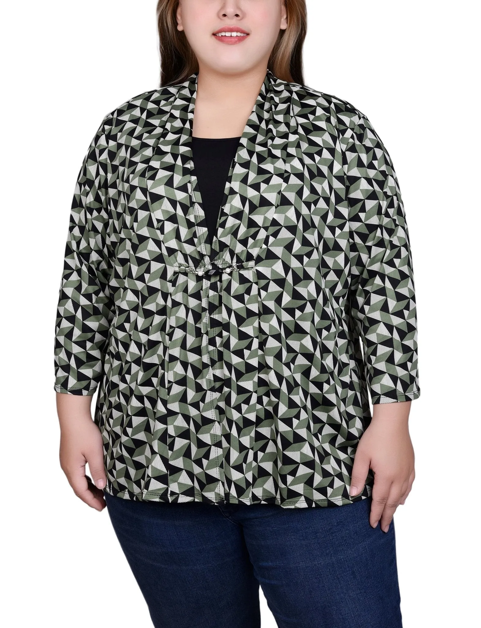 Sage Pryamid 3/4 Sleeve Blouse With Necklace - Petite sold by Dress Barn