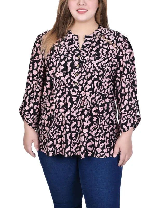 Animal Lilas Dot Pintuck Front Top With Chain Details - Plus sold by Dress Barn