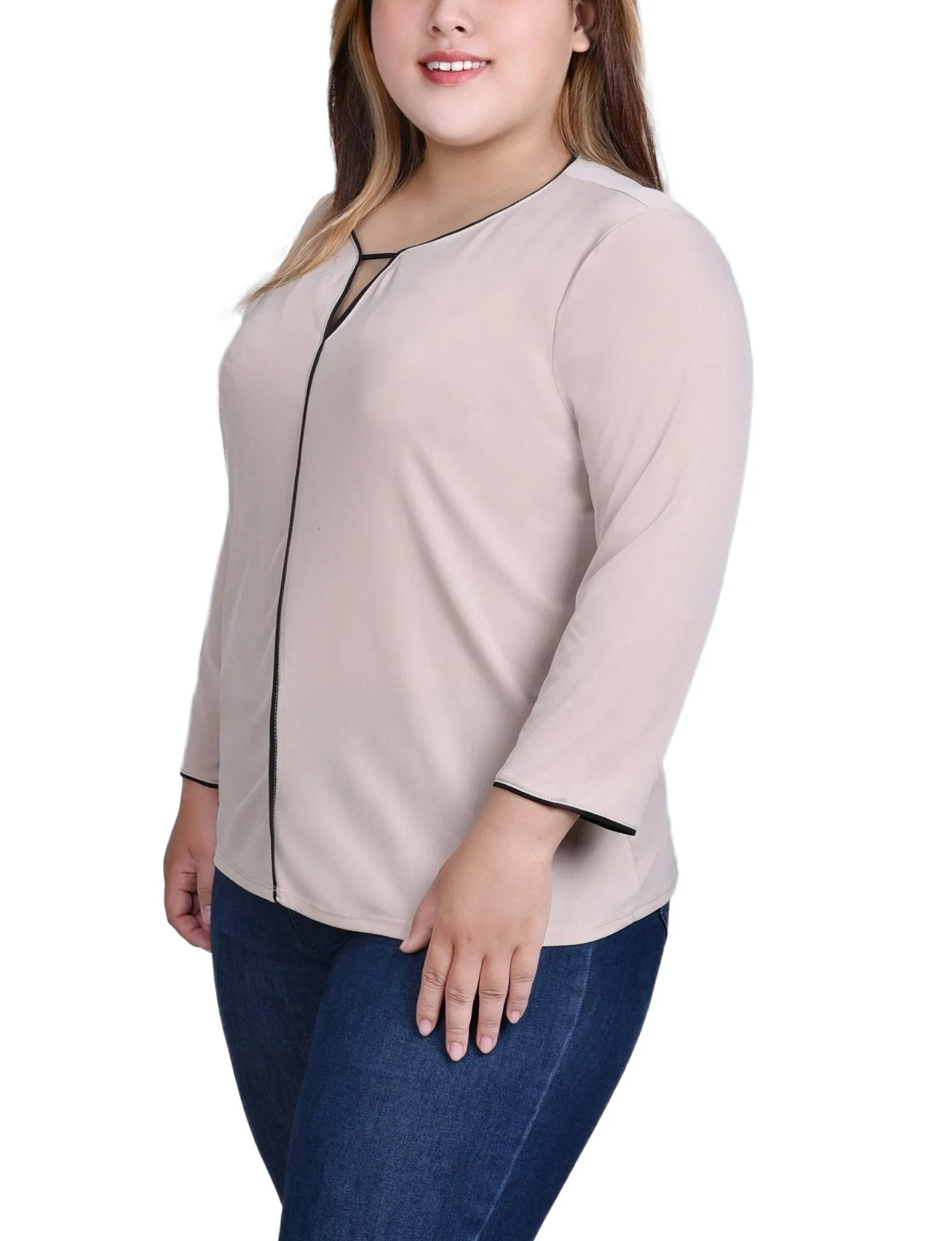 Nomad Black 3/4 Sleeve Piped Top - Plus sold by Dress Barn product image thumbnail 2