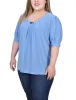 Silver Lake Blue Short Sleeve Balloon Sleeve Top With Hardware - Plus sold by Dress Barn