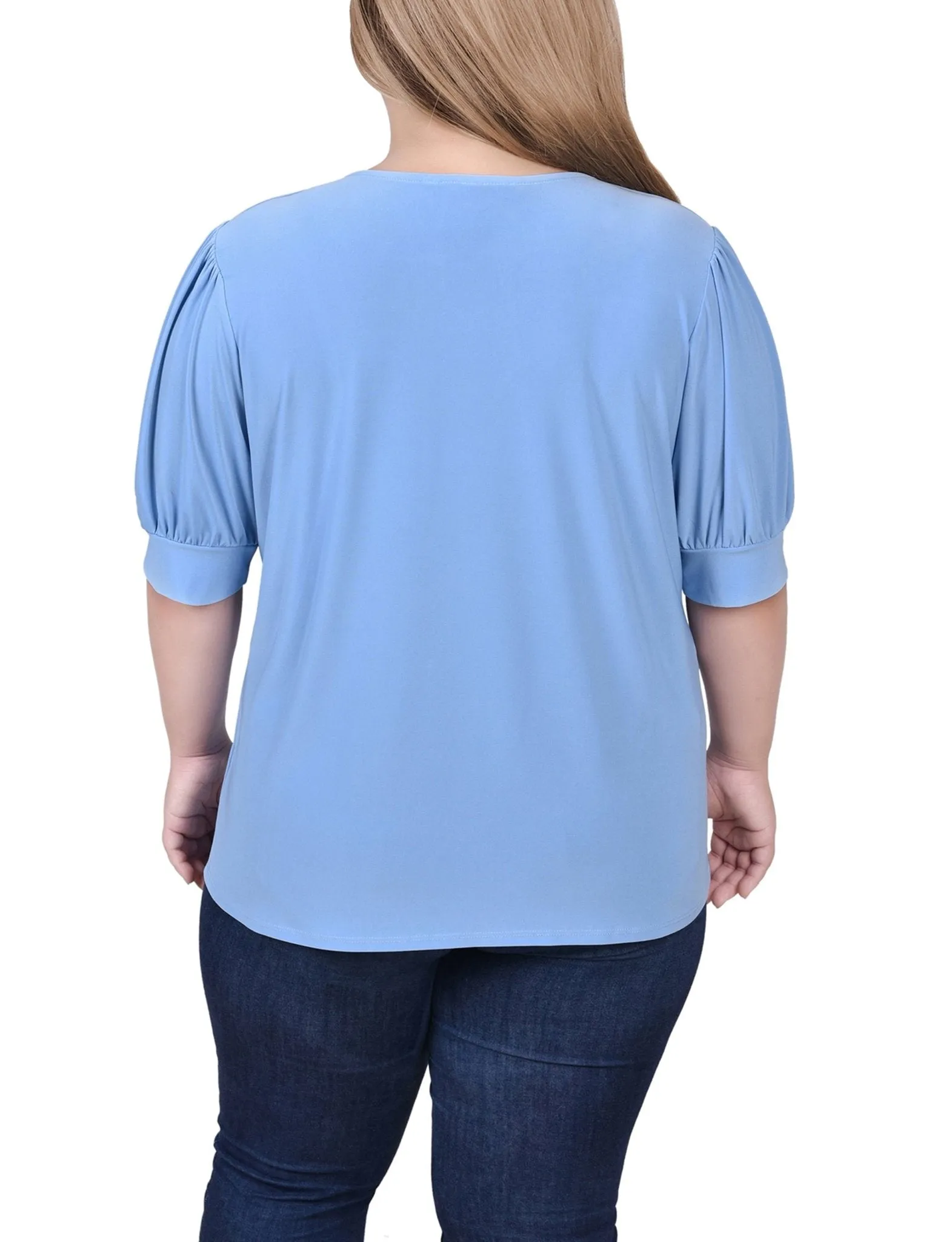 Silver Lake Blue Short Sleeve Balloon Sleeve Top With Hardware - Plus sold by Dress Barn product image thumbnail 4
