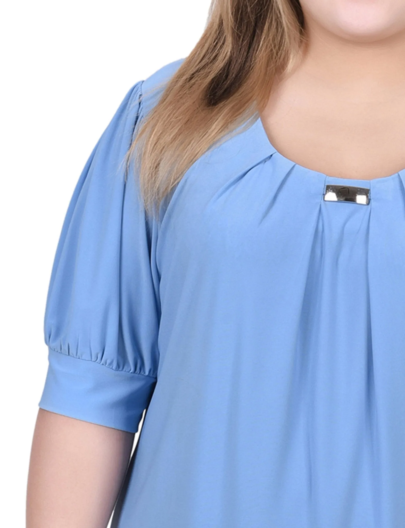 Silver Lake Blue Short Sleeve Balloon Sleeve Top With Hardware - Plus sold by Dress Barn product image thumbnail 3