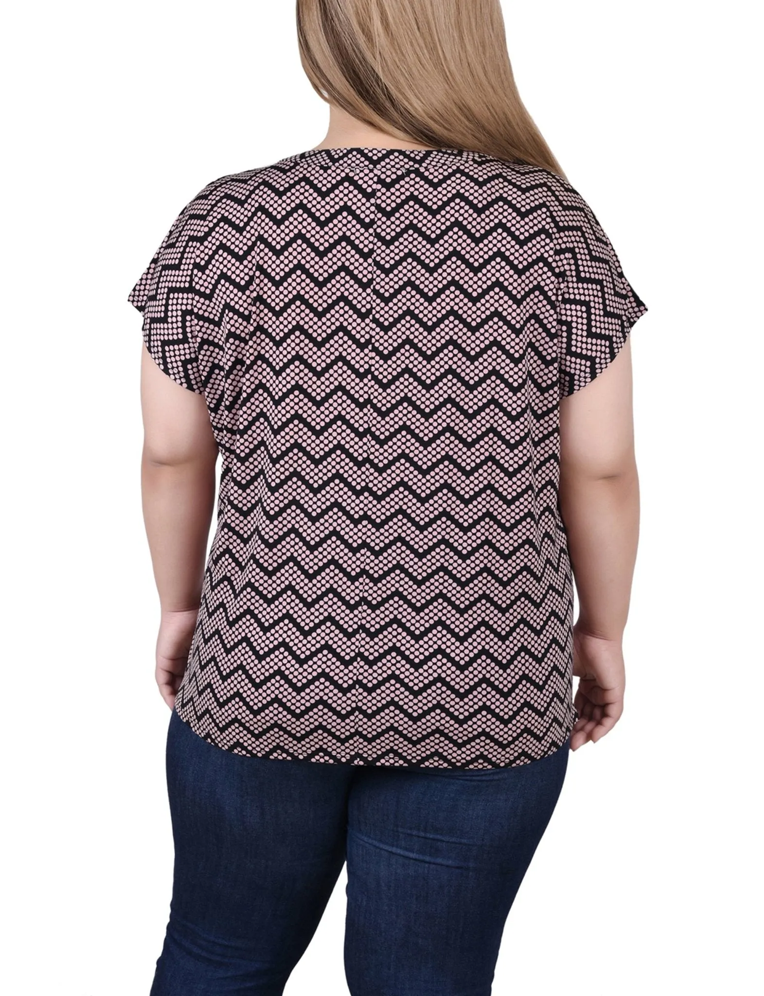 Black Lilas Zigzag Dots 3/4 Sleeve Blouse With Necklace - Petite sold by Dress Barn product image thumbnail 4