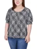 Black White Boxes Short Sleeve Balloon Sleeve Top With Hardware - Plus sold by Dress Barn